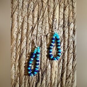 Navajo lapis and Turquoise Beaded dangle earrings sterling silver